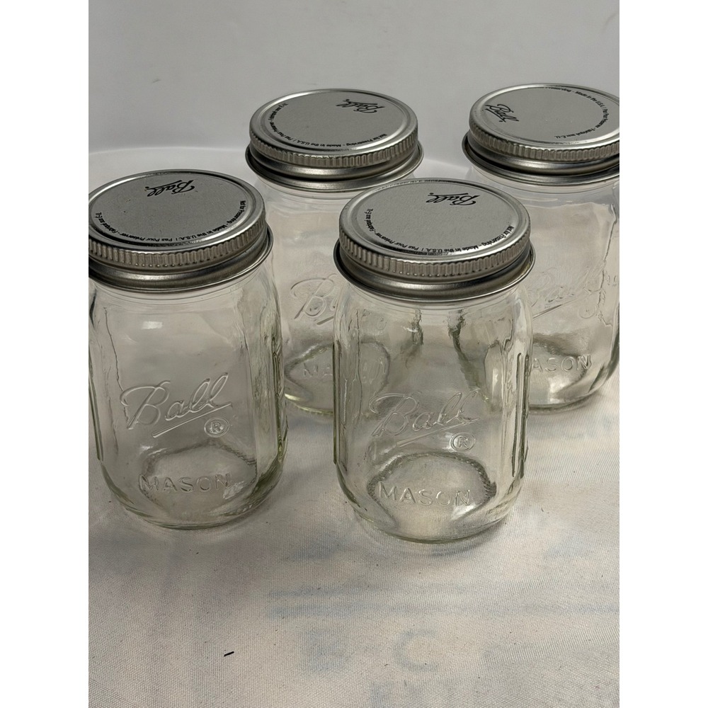 Ball Mason Jars 4oz Mini Clear Glass Spice Storage Set of 4 with Lids Silver